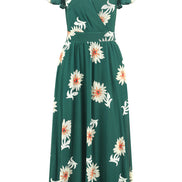 Yumi Green Mesh Flower Wrap Midi Dress with Pockets