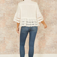 Yumi White Linen Relaxed Shirt with Scallop Trims
