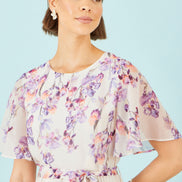 Yumi Ivory Floral Mirror Pleated Midi Dress