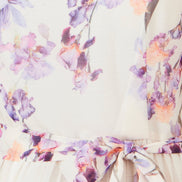 Yumi Ivory Floral Mirror Pleated Midi Dress