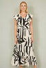 Yumi Ivory Abstract Print Viscose Midi Dress With Matching Belt