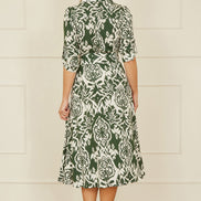 Yumi Green Ikat Geo Print Midi Shirt Dress