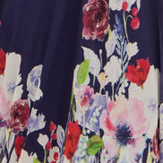 Yumi Navy Mesh Wrap Midi Dress with Floral Hem Border