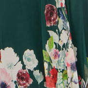 Yumi Green Mesh Wrap Midi Dress with Floral Hem Border