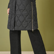 Yumi Black Padded Quilted Long Coat With Zip Detail And Hood