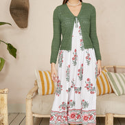 Yumi Green Crochet Tie Front Cardigan