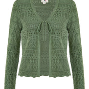 Yumi Green Crochet Tie Front Cardigan