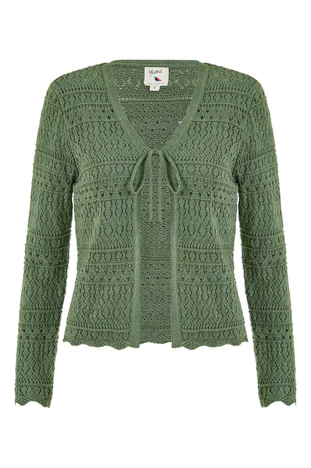 Yumi Green Crochet Tie Front Cardigan