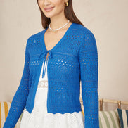 Yumi Blue Crochet Tie Front Cardigan