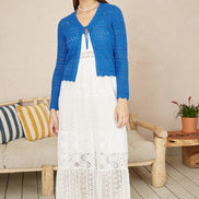 Yumi Blue Crochet Tie Front Cardigan