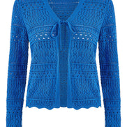 Yumi Blue Crochet Tie Front Cardigan
