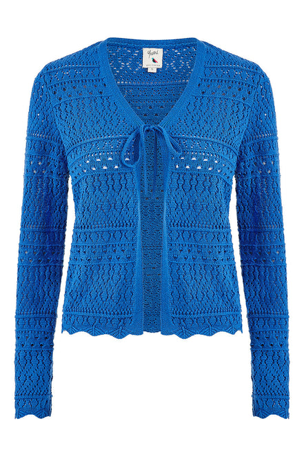 Yumi Blue Crochet Tie Front Cardigan