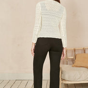 Yumi Ivory Crochet Tie Front Cardigan