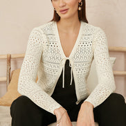 Yumi Ivory Crochet Tie Front Cardigan