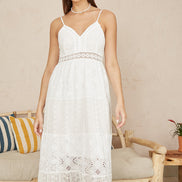 Yumi White Tiered Maxi Dress With Ruched Back