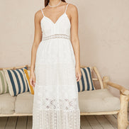 Yumi White Tiered Maxi Dress With Ruched Back