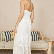 Yumi White Tiered Maxi Dress With Ruched Back