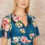 Yumi Green Floral Mesh Tiered Maxi Dress