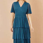 Yumi Teal Mesh Tiered Maxi Dress