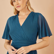 Yumi Teal Mesh Tiered Maxi Dress