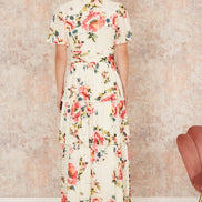 Yumi Ivory Floral Mesh Tiered Maxi Dress