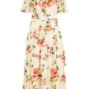 Yumi Ivory Floral Mesh Tiered Maxi Dress