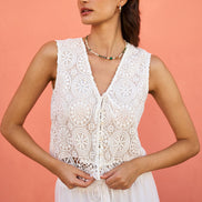 Yumi White Crochet Lace Tie Waistcoat