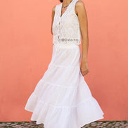 Yumi White Crochet Lace Tie Waistcoat
