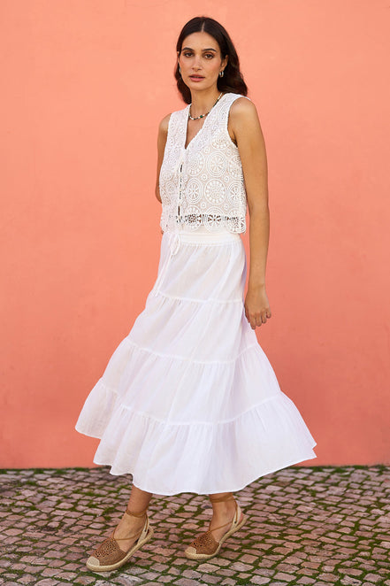 Yumi White Crochet Lace Tie Waistcoat