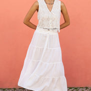 Yumi White Crochet Lace Tie Waistcoat