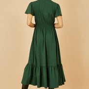 Yumi Green Cotton Jersey V Neck Midi Dress