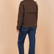 Yumi Brown Cropped Trench Coat With Check Lining