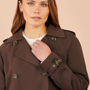 Yumi Brown Cropped Trench Coat With Check Lining