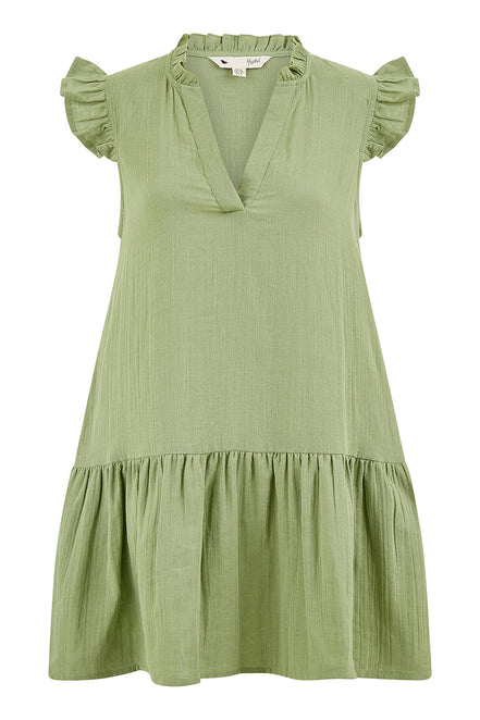 Yumi Green Double Cotton Tunic with Frill Sleeves