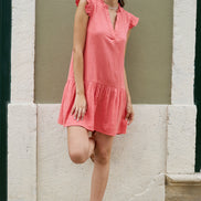 Yumi Coral Double Cotton Tunic with Frill Sleeves