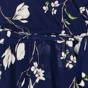 Yumi Navy Floral Wrap Midi Dress with Frill Hem