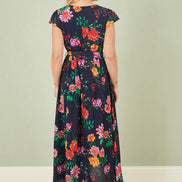 Yumi Navy Flower Print Wrap Midi Dress