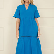 Yumi Blue Double Cotton Long Kaftan