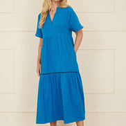 Yumi Blue Double Cotton Long Kaftan