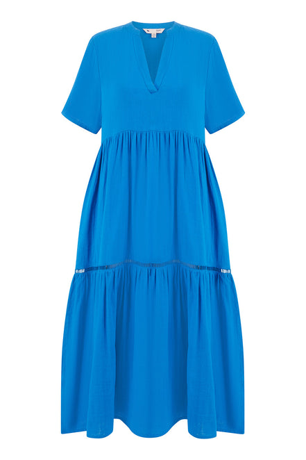 Yumi Blue Double Cotton Long Kaftan