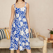 Yumi Blue Floral Button Through Midi Dress