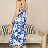 Yumi Blue Floral Button Through Midi Dress