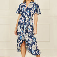 Yumi Navy Floral Midi Wrap Dress