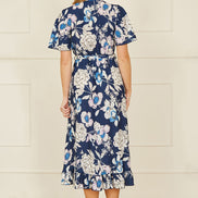 Yumi Navy Floral Midi Wrap Dress