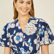 Yumi Navy Floral Midi Wrap Dress