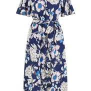 Yumi Navy Floral Midi Wrap Dress