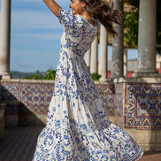 Yumi White Border Print Maxi Dress