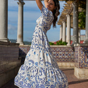 Yumi White Border Print Maxi Dress