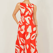 Yumi Orange Abstract Maxi Dress With Tie Back