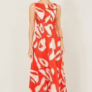 Yumi Orange Abstract Maxi Dress With Tie Back